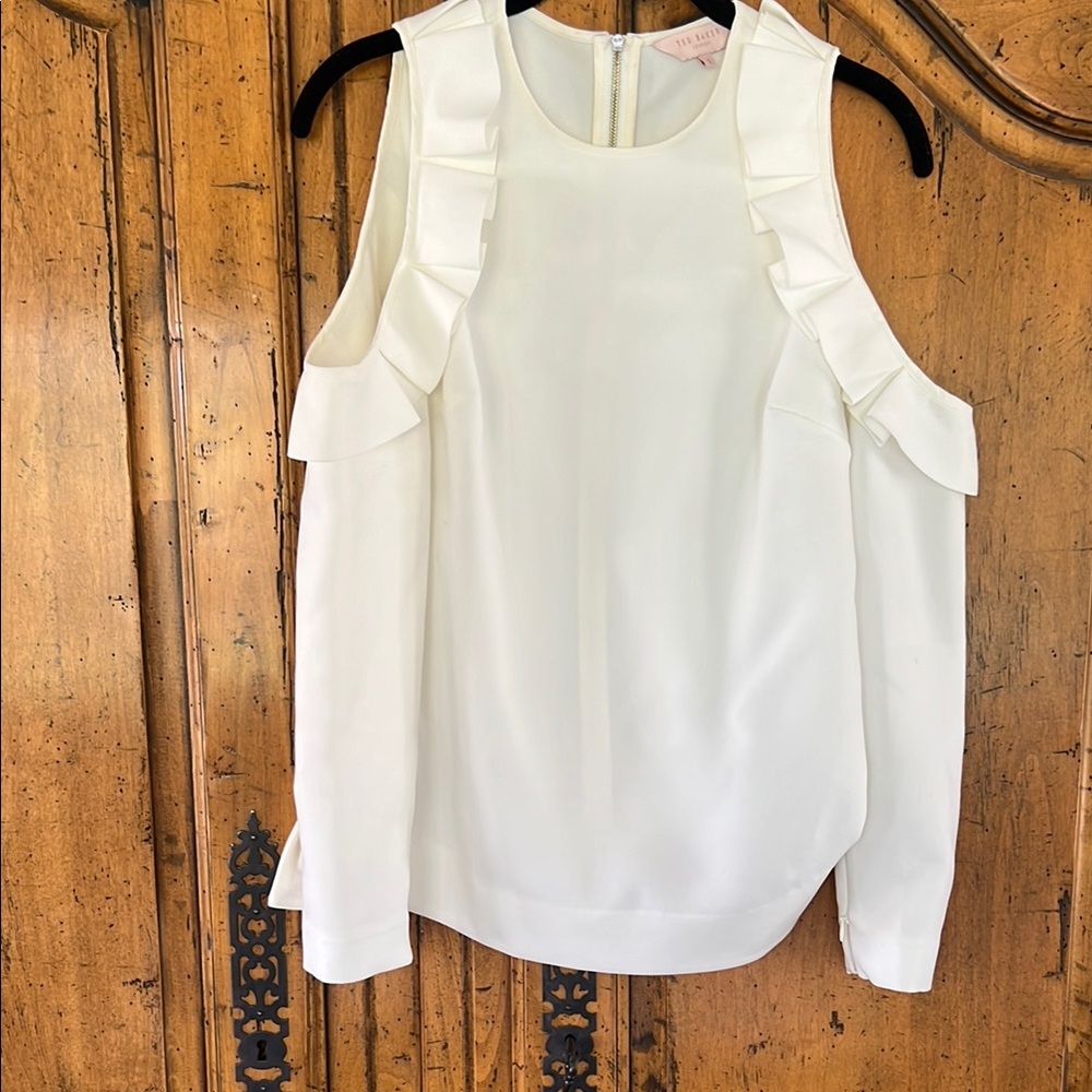 Ted Baker London Cream Cold-Shoulder Ruffle Blouse